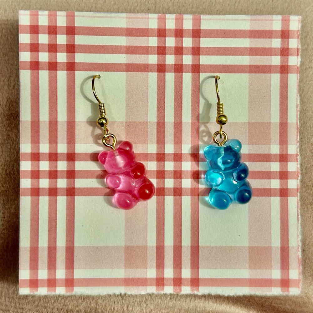 Pink and Blue Gummy Bear Earrings - Picture 2 of 5